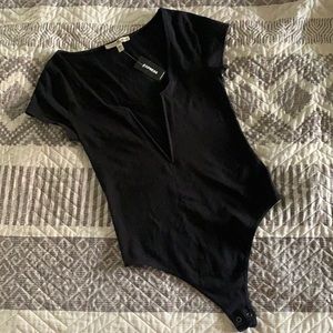 Black Express Deep V Thong Bodysuit